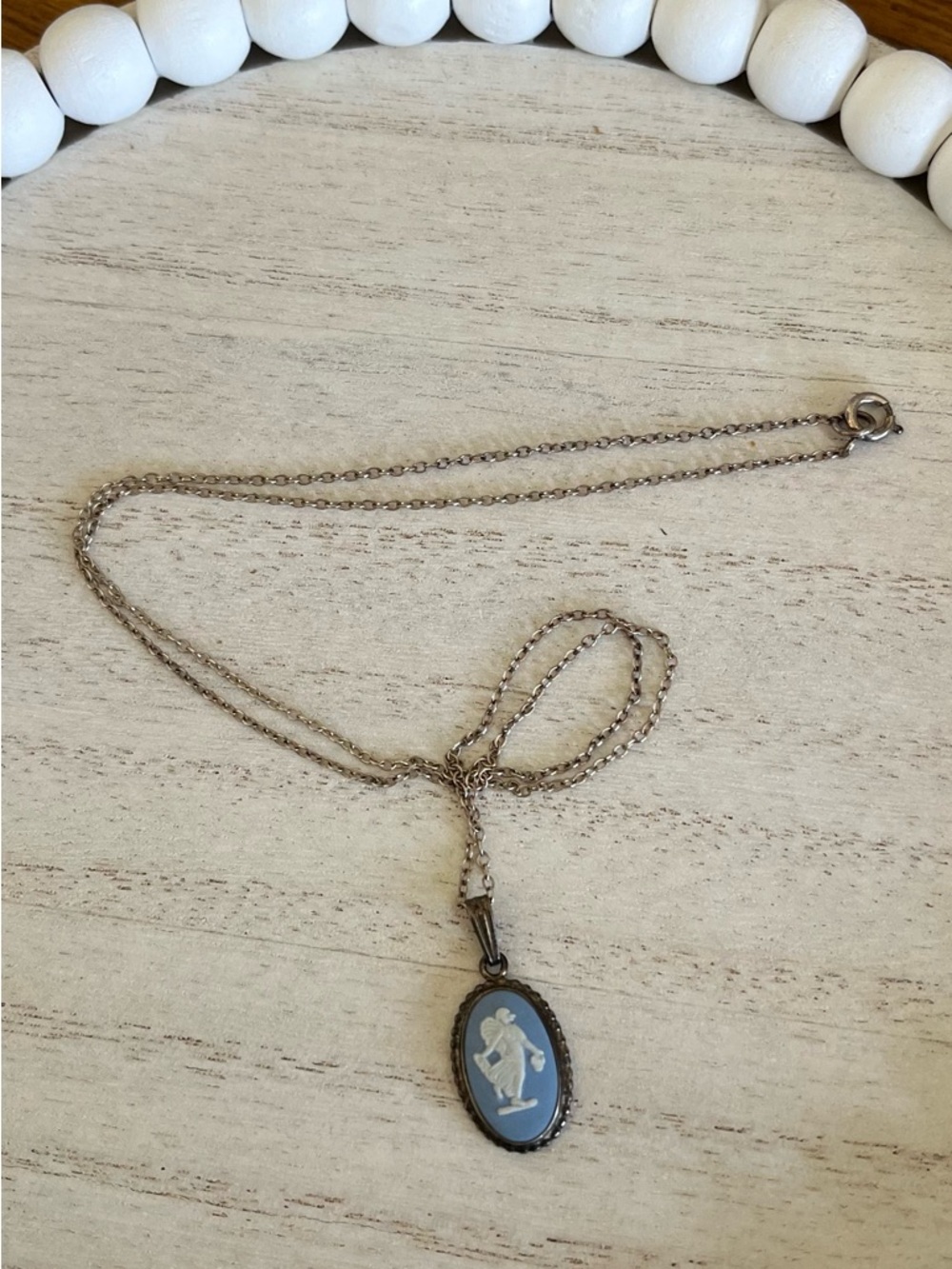 Wedgwood Blue and White Oval Cameo Pendant Necklace